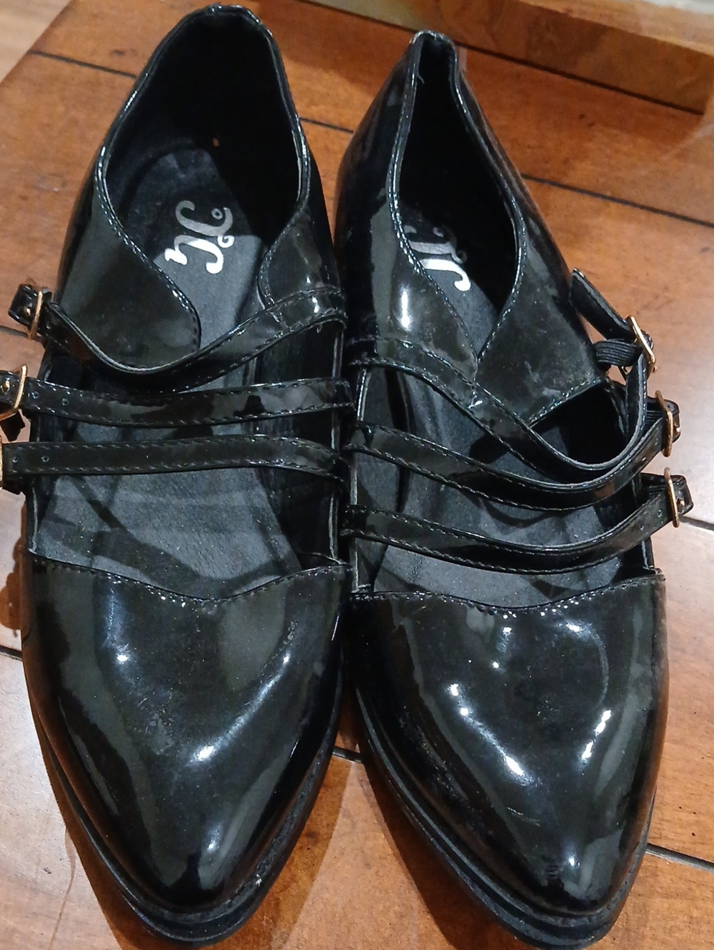 Classic Black Patent Triple-Strap Mary Jane Flats